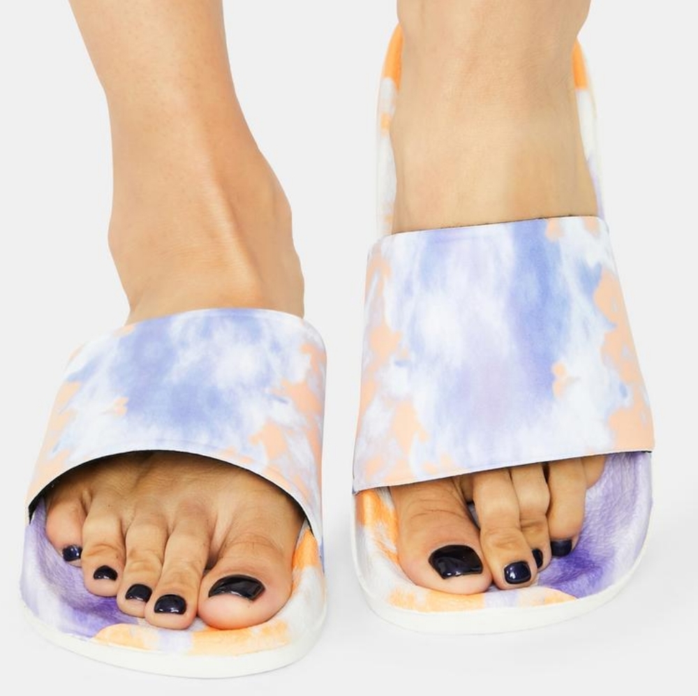 👣LEMONADE 😽Skyline Purple Multi Tie Dyed Slides footwear
